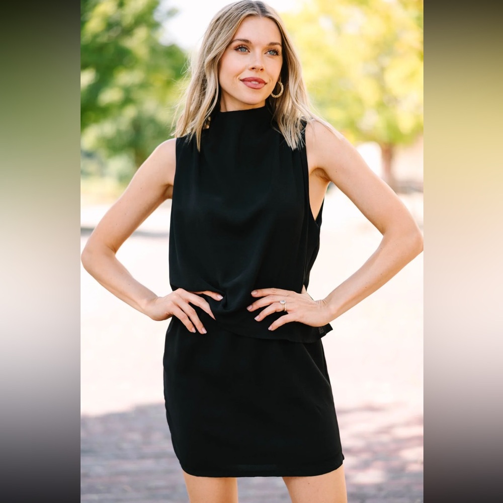 Shop the Mint Black Sleeveless Draped Mini Dress Medium NWOT High Neck